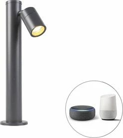 QAZQA Solo - Lampe D'extérieur Moderne Et Smart | Lampadaire Pour Extérieur Avec WiFi Up Down - 1 Lumière - H 45,5 Cm - Gris Foncé - Éclairage Extérieur