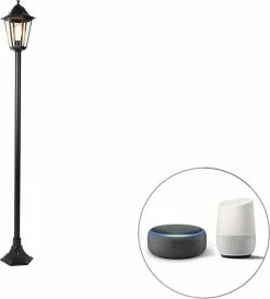 QAZQA New_orleans - Lampe D'extérieur Sur Pied Smart Rurale | Lampadaire Pour L'extérieur Avec WiFi - 1 Lumière - H 170 Cm - Zwart - Éclairage Extérieur