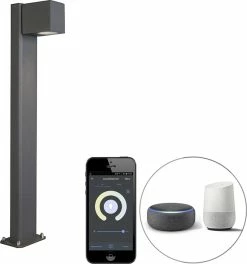 QAZQA Baleno - Lampe D'extérieur LED Moderne Et Smart | Lampadaire Pour Extérieur Avec WiFi - 1 Lumière - H 65 Cm - Gris Foncé - Éclairage Extérieur -Glass Vases Boutique de vente 1121x1200 1
