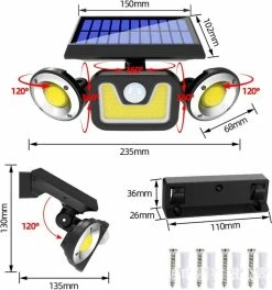 RNA Lightning & Decoration Lampe D'extérieur Avec Détecteur De Mouvement - Éclairage Extérieur Énergie Solaire - Capteur - Solar - Capteur Jour Nuit - 100 LEDS - Zwart - Très Lumineux