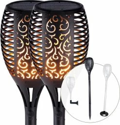 LedKoning Lampe Solaire LED Valeur De La Torche Réglée Avec Capteur Crépusculaire Et Effet De Flamme