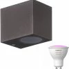 Mantra Kandachu Applique D'Extérieur Carrée - Applique - 1 Point Lumineux - Éclairage De Jardin LED Extérieur - Lampe D'Extérieur - Incl. Philips Hue White & Color Ambiance GU10 - Brun Rouille