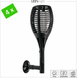 LED's Light Lampe Torche LED - Solar - Montage Mural Ou Au Sol - 2200K - 60 Cm - Flame Lumineuse - 4 PCS