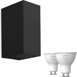 Mantra Kandachu Applique Murale D'Extérieur Rectangulaire - Incl. 2x Philips Hue White GU10 - Applique Murale - Eclairage De Jardin LED - Lampe D'Extérieur - Noir