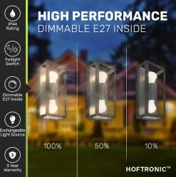 HOFTRONIC Applique Murale LED Alma à 2 Faces - Incl. 2x Lampe E27 Avec Capteur Crépusculaire - Blanc Chaud 3000K - IP44 Idéal Comme éclairage Extérieur - Zwart -Glass Vases Boutique de vente 1195x1200 1