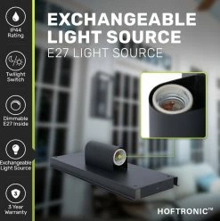 HOFTRONIC Applique Murale LED Alma à 2 Faces - Incl. 2x Lampe E27 Avec Capteur Crépusculaire - Blanc Chaud 3000K - IP44 Idéal Comme éclairage Extérieur - Zwart -Glass Vases Boutique de vente 1195x1200 2