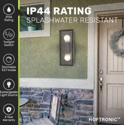 HOFTRONIC Applique Murale LED Alma à 2 Faces - Incl. 2x Lampe E27 Avec Capteur Crépusculaire - Blanc Chaud 3000K - IP44 Idéal Comme éclairage Extérieur - Zwart -Glass Vases Boutique de vente 1195x1200