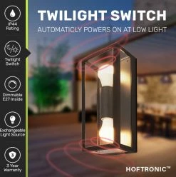 HOFTRONIC Applique Murale LED Alma à 2 Faces - Incl. 2x Lampe E27 Avec Capteur Crépusculaire - Blanc Chaud 3000K - IP44 Idéal Comme éclairage Extérieur - Zwart -Glass Vases Boutique de vente 1195x1200 3