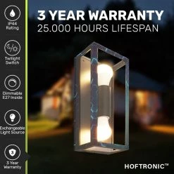 HOFTRONIC Applique Murale LED Alma à 2 Faces - Incl. 2x Lampe E27 Avec Capteur Crépusculaire - Blanc Chaud 3000K - IP44 Idéal Comme éclairage Extérieur - Zwart -Glass Vases Boutique de vente 1195x1200 4