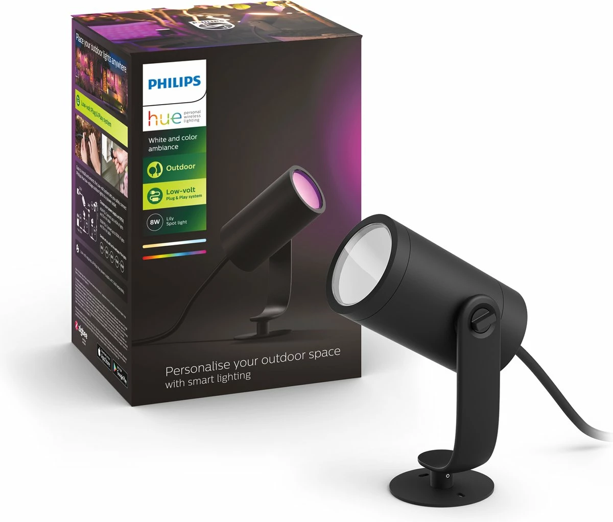 Philips Hue Lily Garden Spot - Ambiance Blanche Et Colorée - 1 Lampe - Kit D'extension - Extérieur 2 Philips Hue Lily Garden Spot - Ambiance Blanche Et Colorée - 1 Lampe - Kit D'extension - Extérieur – Image 2