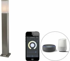 QAZQA Malios - Lampe D'extérieur LED Moderne Et Smart | Lampadaire Pour L'extérieur Avec WiFi - 1 Lumière - H 80 Cm - Acier - Éclairage Extérieur -Glass Vases Boutique de vente 1200x1050 3