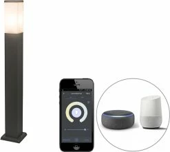 QAZQA Malios - Lampe D'extérieur LED Moderne Et Smart | Lampadaire Pour Extérieur Avec WiFi - 1 Lumière - H 80 Cm - Gris Foncé - Éclairage Extérieur