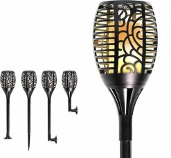 Proventa Lampe Solaire Torch Small Noire Avec Effet Flamme