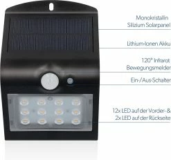 RESKO - Applique Solaire à LED Avec Détecteur De Mouvement 120° | 1,5 Watt | 220 Lumens | 4000 K | Lampe Solaire Plein Air | étanche Aux éclaboussures IP65 | Noir | Classe énergétique A ++ 8 RESKO - Applique Solaire à LED Avec Détecteur De Mouvement 120° | 1,5 Watt | 220 Lumens | 4000 K | Lampe Solaire Plein Air | étanche Aux éclaboussures IP65 | Noir | Classe énergétique A ++ -Glass Vases Boutique de vente 1200x1123
