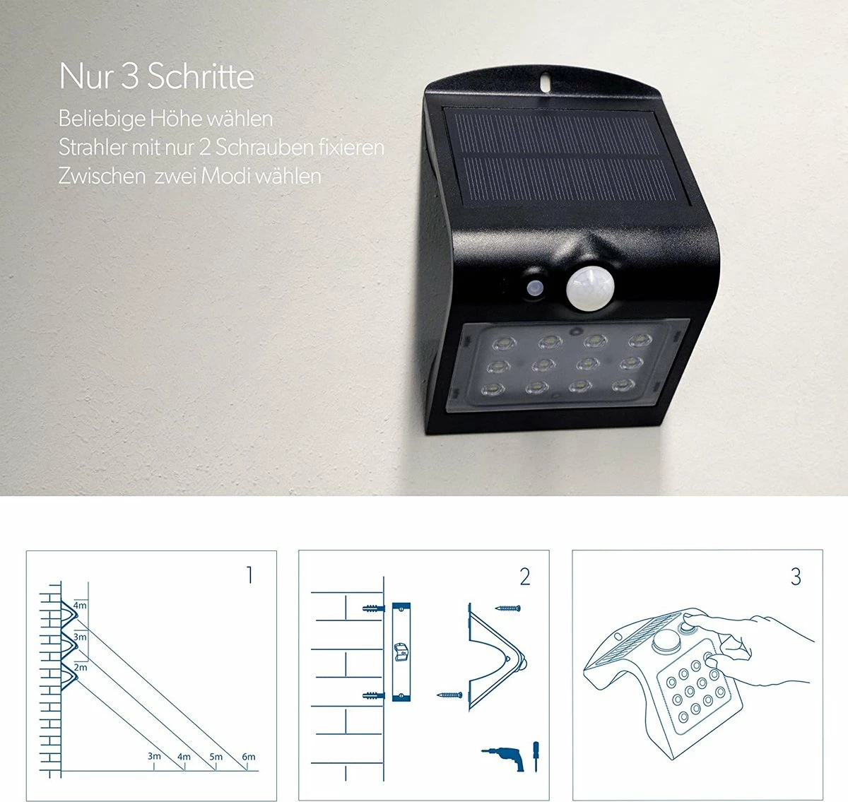 RESKO - Applique Solaire à LED Avec Détecteur De Mouvement 120° | 1,5 Watt | 220 Lumens | 4000 K | Lampe Solaire Plein Air | étanche Aux éclaboussures IP65 | Noir | Classe énergétique A ++ 6 RESKO - Applique Solaire à LED Avec Détecteur De Mouvement 120° | 1,5 Watt | 220 Lumens | 4000 K | Lampe Solaire Plein Air | étanche Aux éclaboussures IP65 | Noir | Classe énergétique A ++ – Image 6