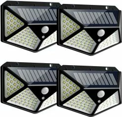 Topco Lampe Solar Plein Air - Lampes De Sécurité Avec Détecteur De Mouvement - 3 Modes - Sans Fil - Solaire Énergie - 4 Pièces