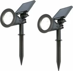 2x HOFTRONIC Bend - Spot LED Solar Prick - Blanc Lumière Du Jour 6000K - Etanche IP65 - Spot De Jardin Lampe D'extérieur Spot Au Sol à énergie Solaire