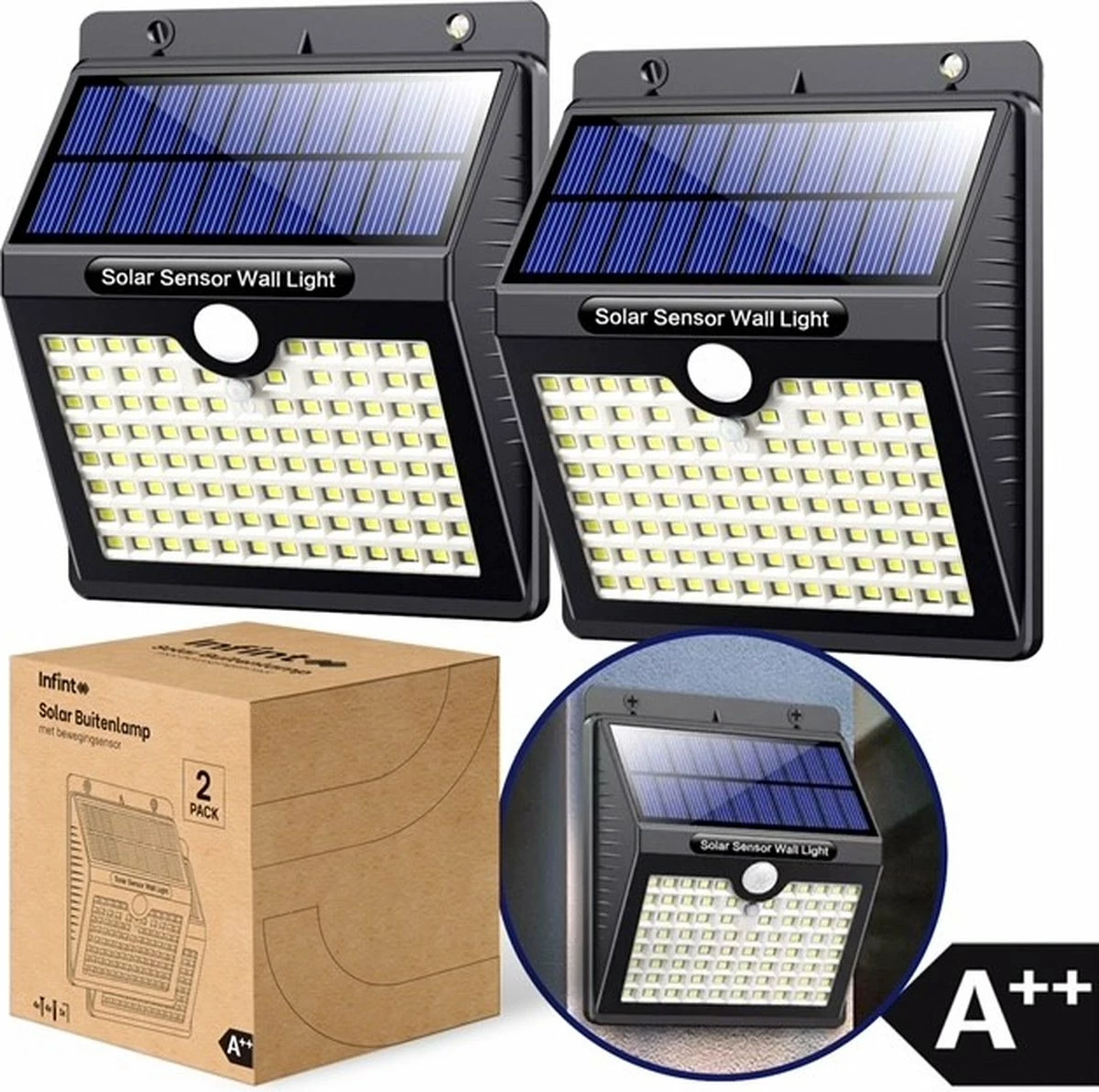 SANS MARQUE Lampe D'extérieur Solar Avec Détecteur De Mouvement - Lumière Wit - Eclairage De Jardin à L'énergie Solaire - Étanche IP65 - 2 Pièces - 97 LED - 2700K - Zwart 15 SANS MARQUE Lampe D'extérieur Solar Avec Détecteur De Mouvement - Lumière Wit - Eclairage De Jardin à L'énergie Solaire - Étanche IP65 - 2 Pièces - 97 LED - 2700K - Zwart – Image 15