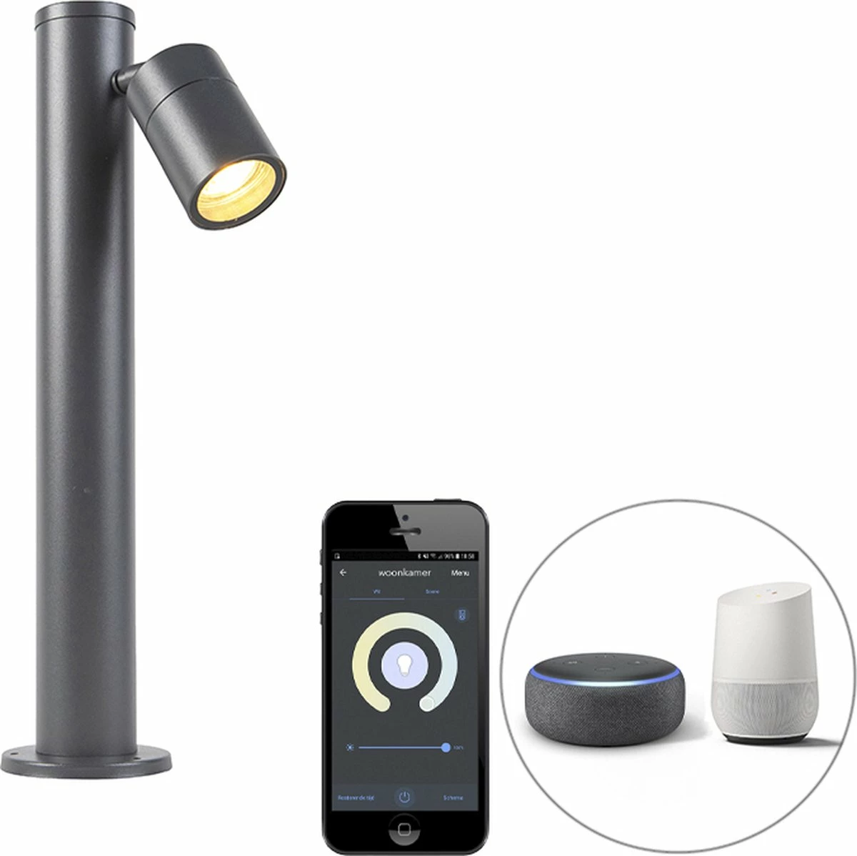 QAZQA Solo - Lampe D'extérieur Moderne Et Smart | Lampadaire Pour Extérieur Avec WiFi Up Down - 1 Lumière - H 45,5 Cm - Gris Foncé - Éclairage Extérieur 2 QAZQA Solo - Lampe D'extérieur Moderne Et Smart | Lampadaire Pour Extérieur Avec WiFi Up Down - 1 Lumière - H 45,5 Cm - Gris Foncé - Éclairage Extérieur – Image 2