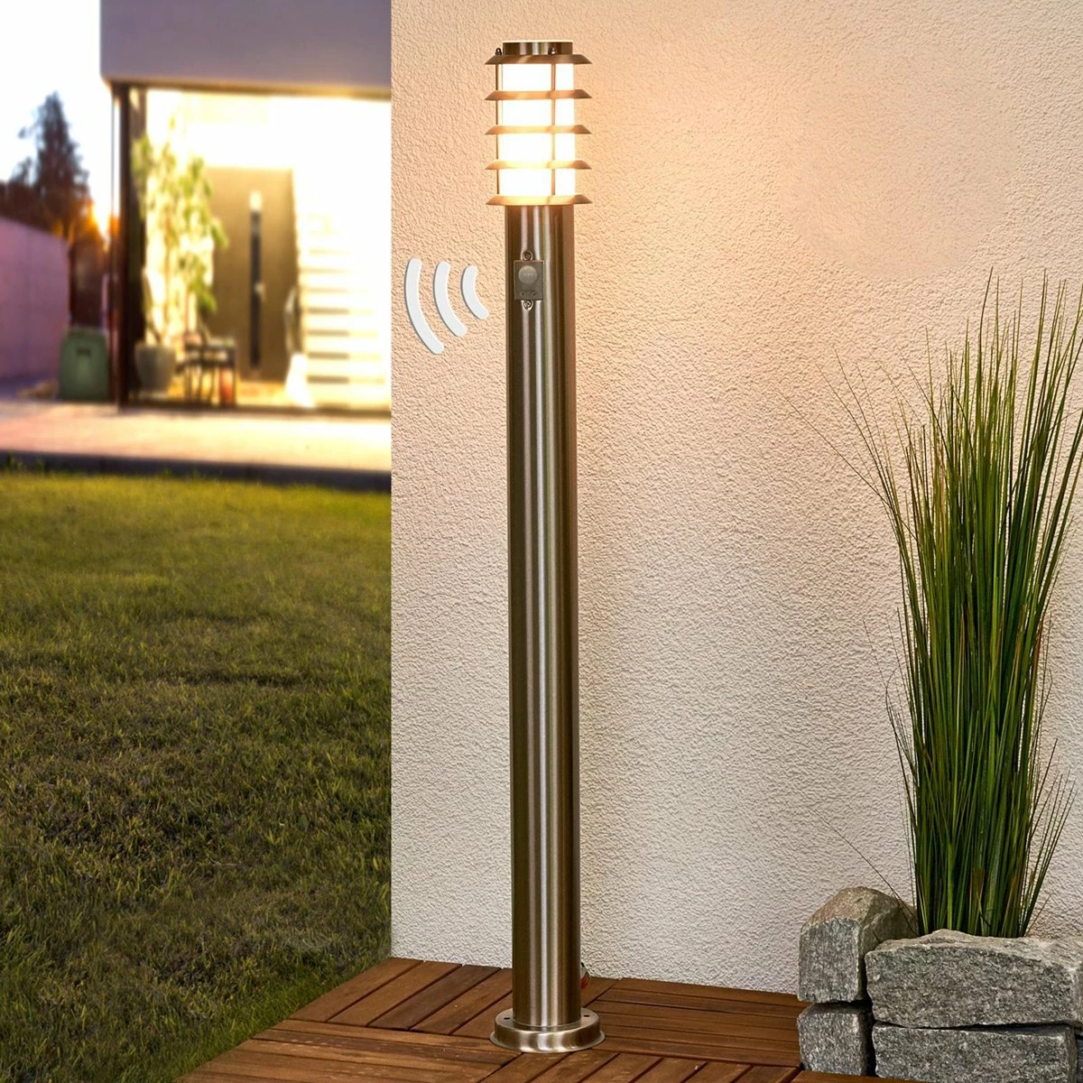 Lindby - Lampe D'extérieur Avec Capteur - 1 Lumière - Acier Inoxydable, Polycarbonate - H : 110 Cm - E27 - Acier Inoxydable, Blanc 2 Lindby - Lampe D'extérieur Avec Capteur - 1 Lumière - Acier Inoxydable, Polycarbonate - H : 110 Cm - E27 - Acier Inoxydable, Blanc – Image 2