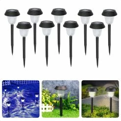 Cheqo® Solar LED Garden Lighting - Lampe De Jardin à Terre - Piquet De Jardin - Éclairage De Chemin - Spot D'extérieur - Set De 9 - Ø 11,5cm - Wit Chaud - 6h D'autonomie - Plastique - Avec Panneau Solaire