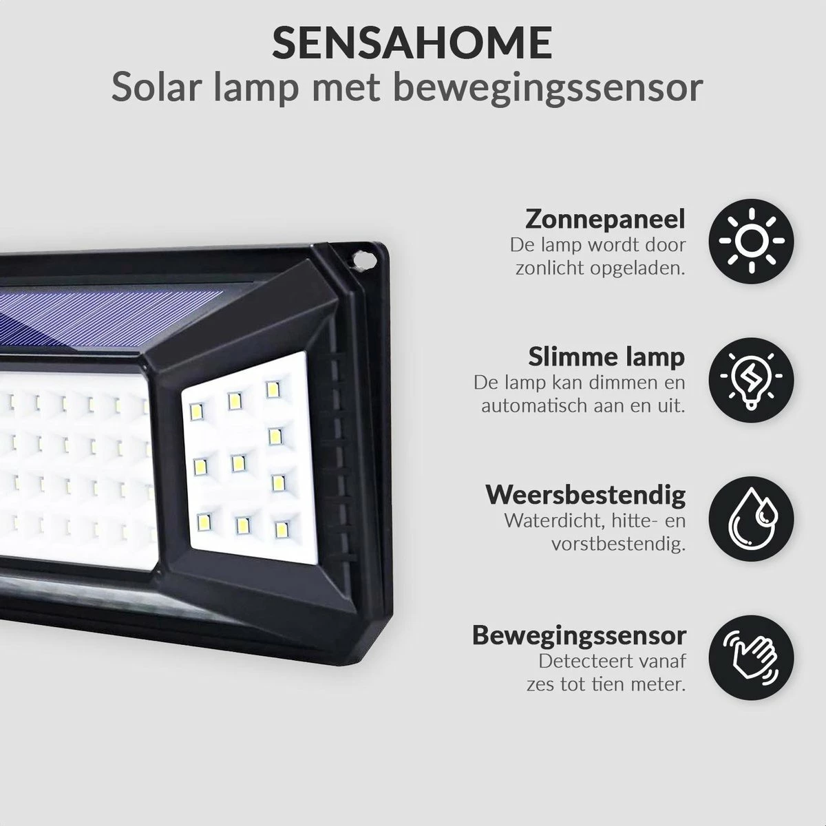 Lampe Solar SensaHome 136 LED Avec Détecteur De Mouvement Et Capteur De Nuit - Éclairage Extérieur - Lampe Intelligente - Éclairage De Jardin à L'énergie Solaire - Étanche IP65 - Pour Jardin/ Mur / Allée 5 Lampe Solar SensaHome 136 LED Avec Détecteur De Mouvement Et Capteur De Nuit - Éclairage Extérieur - Lampe Intelligente - Éclairage De Jardin à L'énergie Solaire - Étanche IP65 - Pour Jardin/ Mur / Allée – Image 5