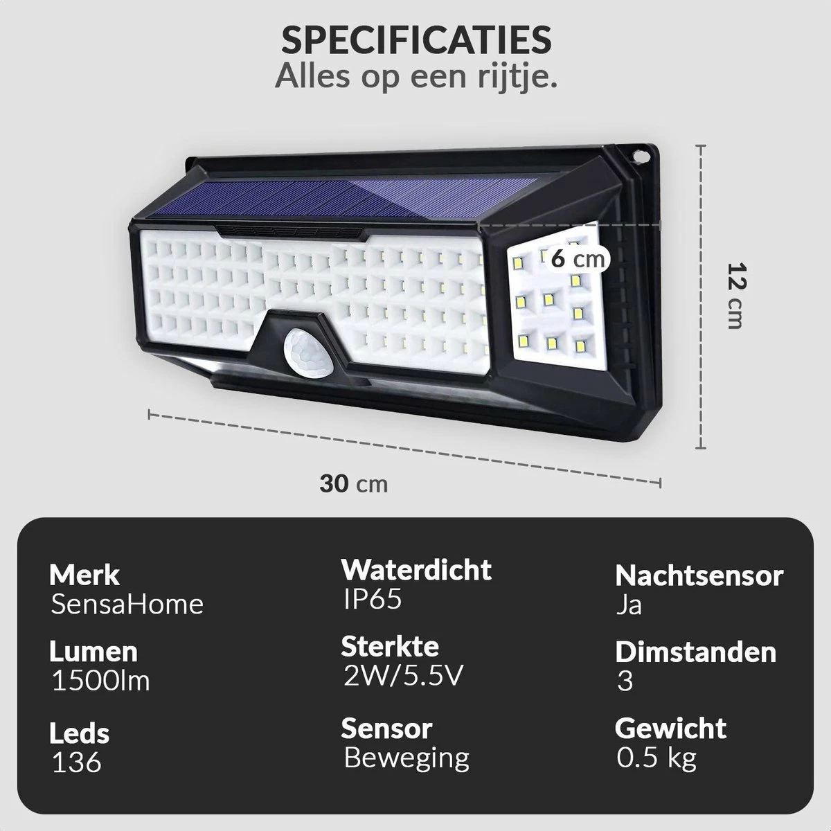 Lampe Solar SensaHome 136 LED Avec Détecteur De Mouvement Et Capteur De Nuit - Éclairage Extérieur - Lampe Intelligente - Éclairage De Jardin à L'énergie Solaire - Étanche IP65 - Pour Jardin/ Mur / Allée 7 Lampe Solar SensaHome 136 LED Avec Détecteur De Mouvement Et Capteur De Nuit - Éclairage Extérieur - Lampe Intelligente - Éclairage De Jardin à L'énergie Solaire - Étanche IP65 - Pour Jardin/ Mur / Allée – Image 7