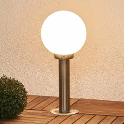 Lindby - Lampe D'extérieur - 1lumière - Acier Inoxydable, Verre - H: 45 Cm - E27 - Acier Inoxydable, Blanc Opale