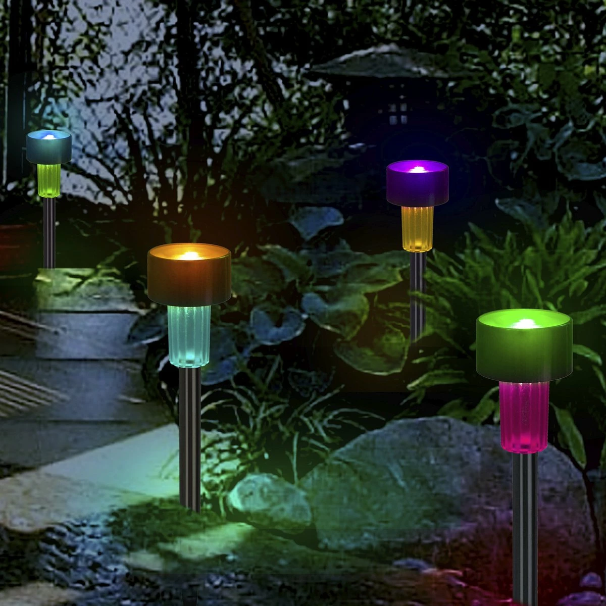 Proventa Lampe à Piqûre Solar Rainbow - Multicolore - Sans Fil à L'énergie Solaire - Marche/arrêt Automatique - Acier Inoxydable - 4PACK 3 Proventa Lampe à Piqûre Solar Rainbow - Multicolore - Sans Fil à L'énergie Solaire - Marche/arrêt Automatique - Acier Inoxydable - 4PACK – Image 3