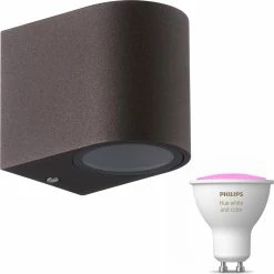Mantra Kandachu Applique D'Extérieur Ronde - Applique - 1 Point Lumineux - Éclairage De Jardin LED Extérieur - Lampe D'Extérieur - Incl. Philips Hue White & Color Ambiance GU10 - Brun Rouille