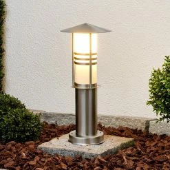Lindby - Lampe D'extérieur - 1 Lumière - Acier Inoxydable, Verre - H : 40 Cm - E27 - Acier Inoxydable, Opale