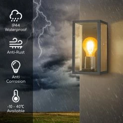 Aigostar LAMPE MURALE INDUSTRIELLE - RECTANGULAIRE NOIR - IP44 UTILISATION EXTÉRIEURE - CONNEXION E27 -Glass Vases Boutique de vente 1200x1200 577