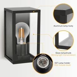 Aigostar LAMPE MURALE INDUSTRIELLE - RECTANGULAIRE NOIR - IP44 UTILISATION EXTÉRIEURE - CONNEXION E27 -Glass Vases Boutique de vente 1200x1200 578