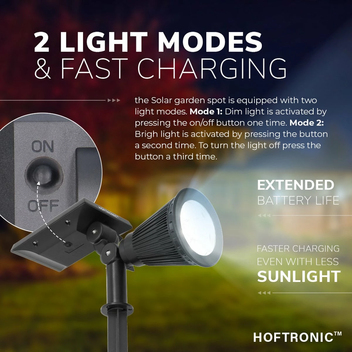 HOFTRONIC Bend - Spot Solar LED - 6000K - Blanc Lumière Du Jour - Etanche IP65 - Spot De Jardin Lampe D'extérieur Spot Au Sol à énergie Solaire 4 HOFTRONIC Bend - Spot Solar LED - 6000K - Blanc Lumière Du Jour - Etanche IP65 - Spot De Jardin Lampe D'extérieur Spot Au Sol à énergie Solaire – Image 4