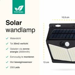Lampe D'extérieur Vivid Green Solar Avec Détecteur De Mouvement 208 LED - Applique à énergie Solaire - Eclairage De Jardin - Etanche - Avec Capteur - Lampe - Zwart -Glass Vases Boutique de vente 1200x1200 796