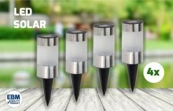 EBM Trading B.v. Lampe De Jardin Solaire En Acier Inoxydable éclairage De Jardin LED - Lot De 4 Pièces