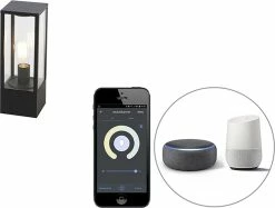 QAZQA Charlois - Lampe D'extérieur LED Smart Sur Pied Design | Lampadaire Pour L'extérieur Avec WiFi - 1 Lumière - H 40 Cm - Zwart - Éclairage Extérieur