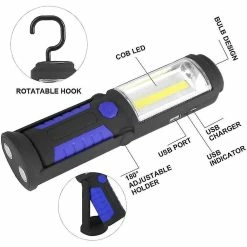 Unbranded Lampe De Travail Led Rechargeable Avec Lampe Torche Led Magnétique 2200mah Cob Led 650lm 3w (bleu) -Glass Vases Boutique de vente 172067574 max