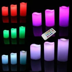 Unbranded 3 Pack Led Bougies Scintillantes Lumières Télécommande 12 Couleurs Cire Sans Flamme Wave Edge Lampe