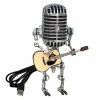 Qian Usb Retro Style Microphone Robot Lampe Holding Guitare Avec Lumière Vintage Décoration De Maison