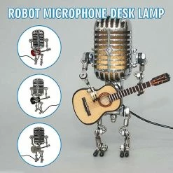 Qian Usb Retro Style Microphone Robot Lampe Holding Guitare Avec Lumière Vintage Décoration De Maison -Glass Vases Boutique de vente 201655773 max