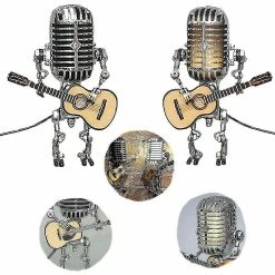 Qian Usb Retro Style Microphone Robot Lampe Holding Guitare Avec Lumière Vintage Décoration De Maison -Glass Vases Boutique de vente 201655795 max