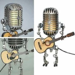 Qian Usb Retro Style Microphone Robot Lampe Holding Guitare Avec Lumière Vintage Décoration De Maison -Glass Vases Boutique de vente 201655877 max