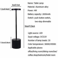 Unbranded Veilleuses Éclairage Ambiant Sans Fil LED Lampe De Table Portable USB Rechargeable Argent -Glass Vases Boutique de vente 265283274 max