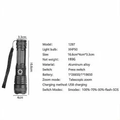 Unbranded Zysd Puissant 900000lumens Xhp50 Zoom Lampe De Poche Led Usb Rechargeable Torche -Glass Vases Boutique de vente 279441914 max