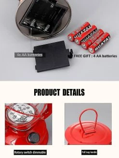 Unbranded Vintage Camping Lantern Flamme Lumière Scintillement Batterie Led Portable Kérosène Lampe|Portable Lanterne (rouge)