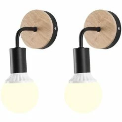 Unbranded Applique Murale Rétro Industrielle, Lampe D’abat-jour Avec Base En Bois, Adaptée Au Salon De Chevet Bar Noir