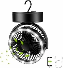 Sajygv Sajy Lampe De Camping Rechargeable Avec Ventilateur De Plafond, Rotation 360, Vent De Camping Portable Avec Sortie USB Comme Puissance Mobile