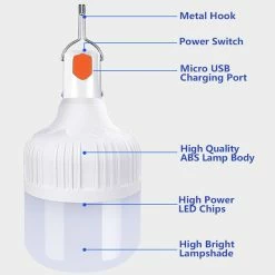 Unbranded Lanterne Rechargeable Lampe De Poche Super Bright Camping Light 3 Modes Usb Rechargeable Hanging Lights High Lumen Portable Outdoor Tent Light For Emergenc -Glass Vases Boutique de vente 353418470 max