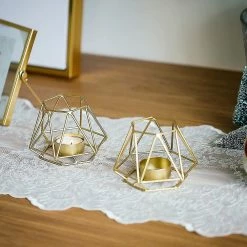 Unbranded 2 Pack Métal Hexagone Forme Géométrique Design Thé Lumière Votive Bouges, Fer Creux Bougies Lampe à Thé Pour Vintage Mariage Décoration Maison,